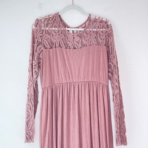 Pinkblush Long Stretch Rayon Lace Round Neck Long Sleeve Maxi Dress sz. XL #YY - Picture 4 of 12